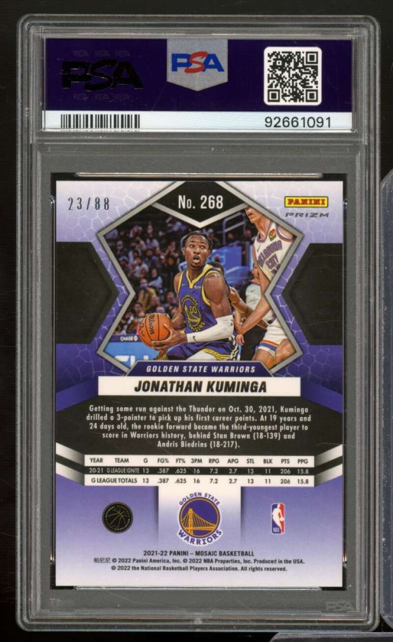 Jonathan Kuminga Rookie Card 2021-22 Mosaic Fusion Red/Yellow Choice #268 PSA 9 Image 2