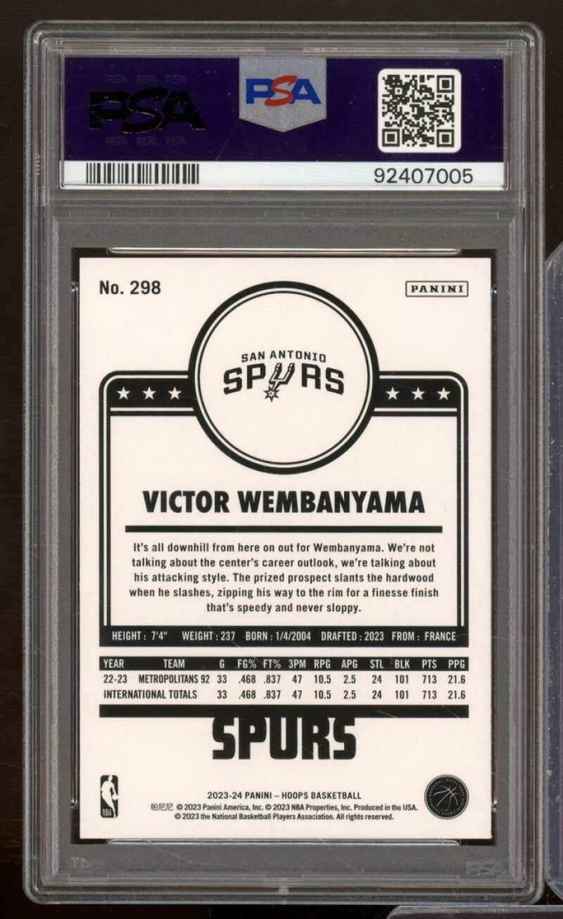 Victor Wembanyama Rookie Card 2023-24 Hoops Yellow #298 PSA 10 Image 2