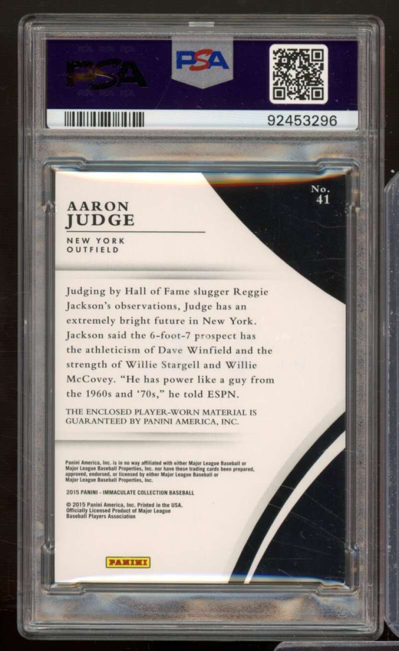 Aaron Judge Rookie 2015 Panini Immaculate Collection Swatches (1/99) #41 PSA 8 Image 2