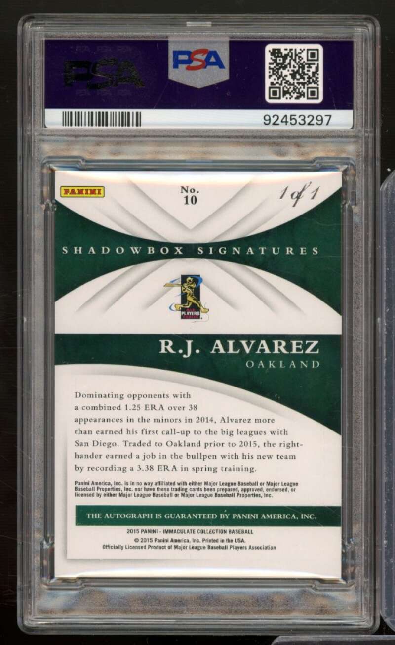 R.J. Alvarez RC 2015 Panini Immaculate Shadowbox Signature Plat 1/1 #10 PSA 8 Image 2