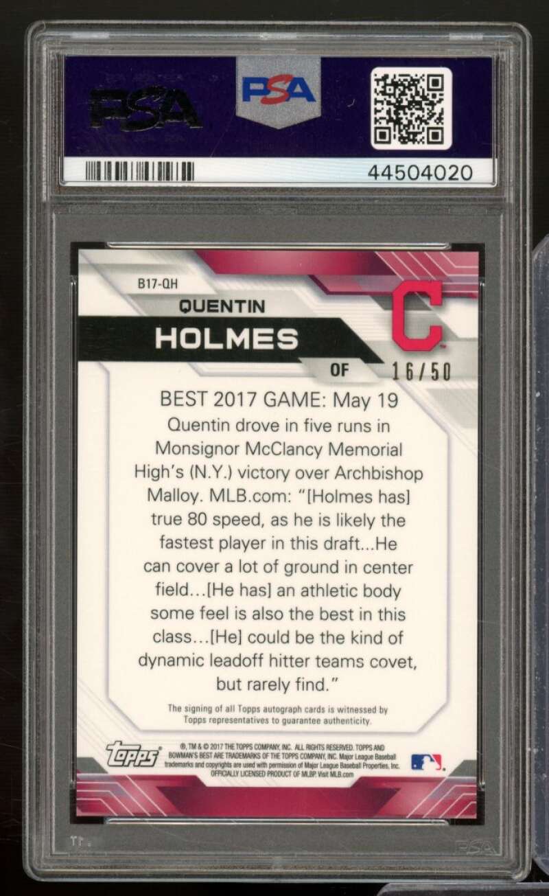 Quentin Holmes Rookie 2017 Bowman's Best Autographs Gold Refractor #B17QH PSA 10 Image 2