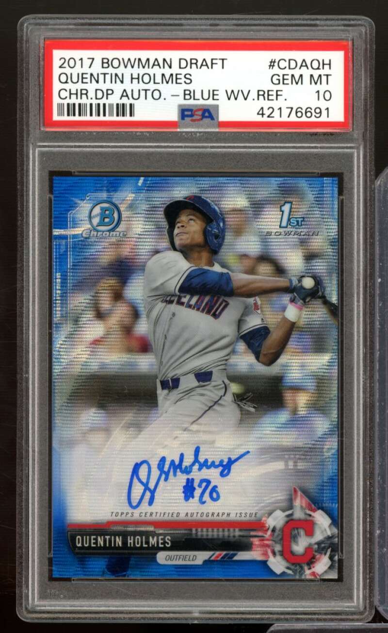 Quentin Holmes Rookie 2017 Bowman Draft Chrome DP Auto Blue Wave #CDAQH PSA 10 Image 1