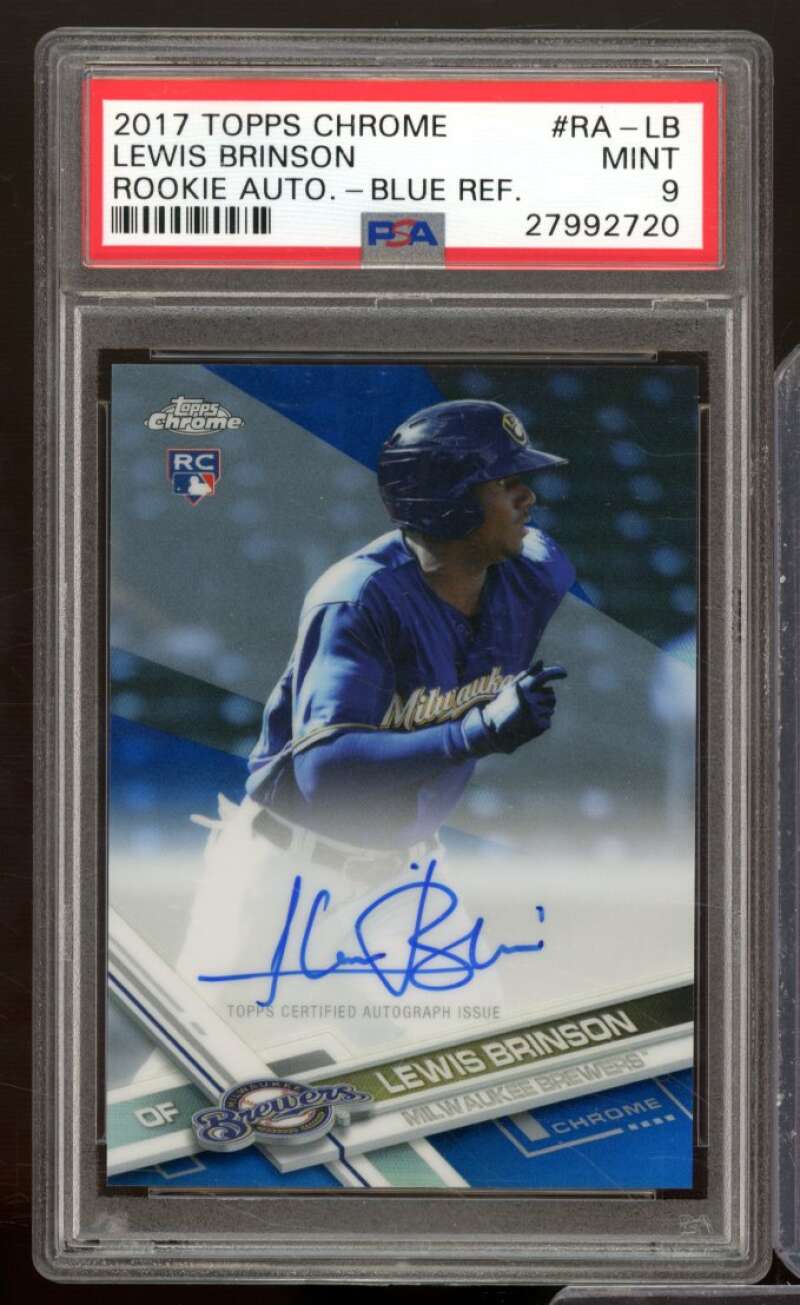 Lewis Brinson Rookie 2017 Topps Chrome Autographs Blue Refractor #RA-LB PSA 9 Image 1