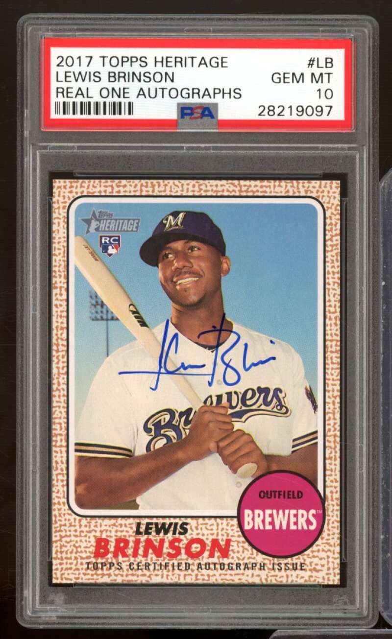 Lewis Brinson Rookie Card 2017 Topps Heritage Real One Autographs #LB PSA 10 Image 1