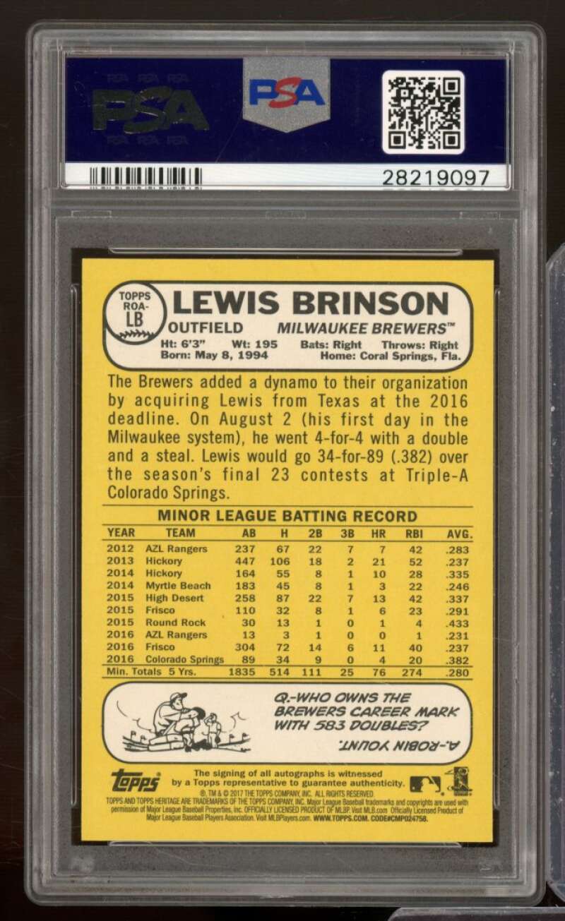 Lewis Brinson Rookie Card 2017 Topps Heritage Real One Autographs #LB PSA 10 Image 2