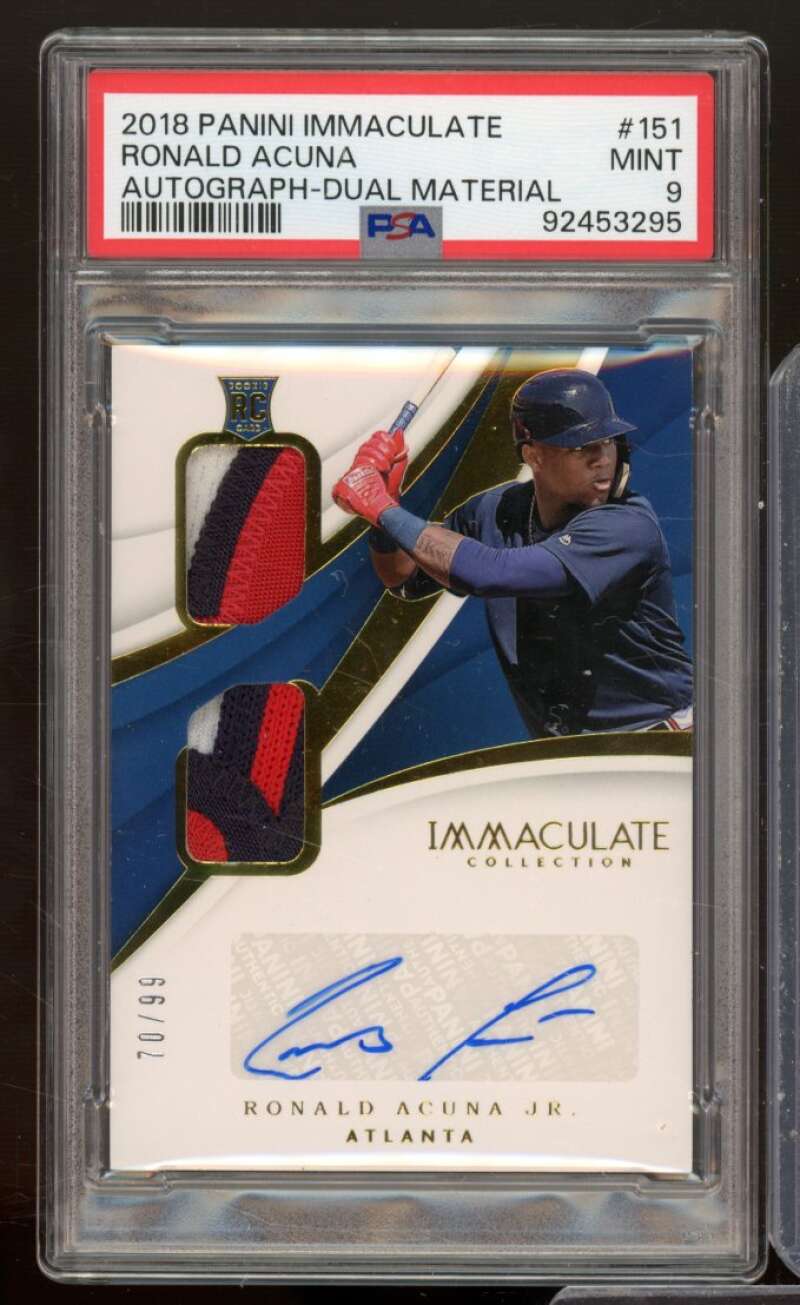 Ronald Acuna Rookie 2018 Immaculate Autograph Dual Materials (pop 8) #151 PSA 9 Image 1