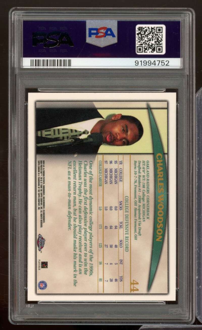 Charles Woodson Card 1998 Topps Chrome #44 PSA 9 Image 2