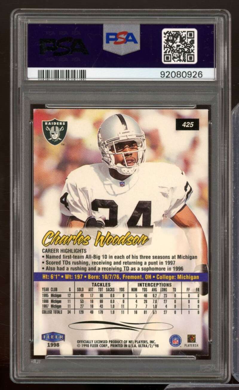 Charles Woodson Rookie Card 1998 Ultra #425 PSA 8 Image 2