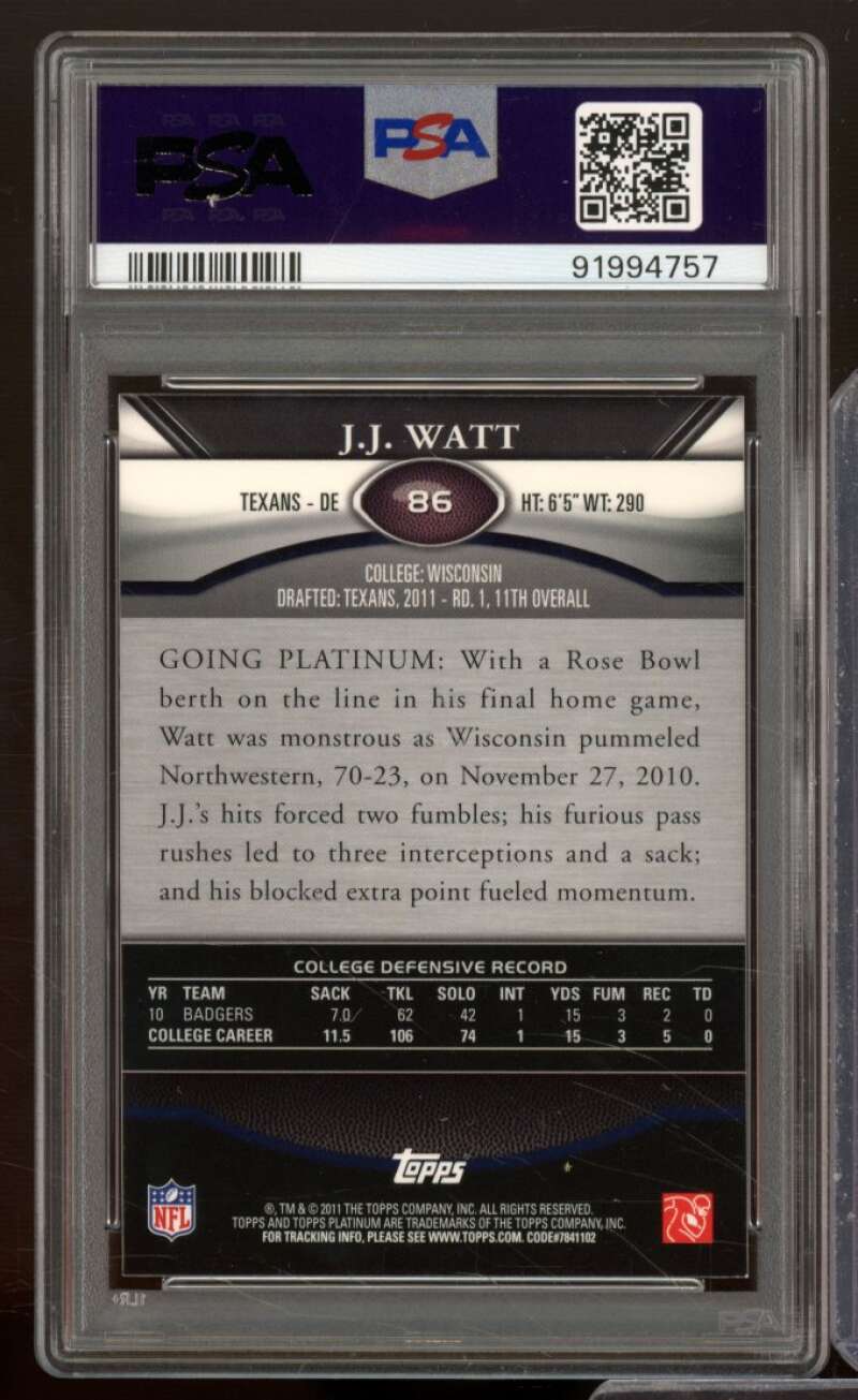 J.J. Watt Rookie Card 2011 Topps Platinum Xfractor #86 PSA 9 Image 2