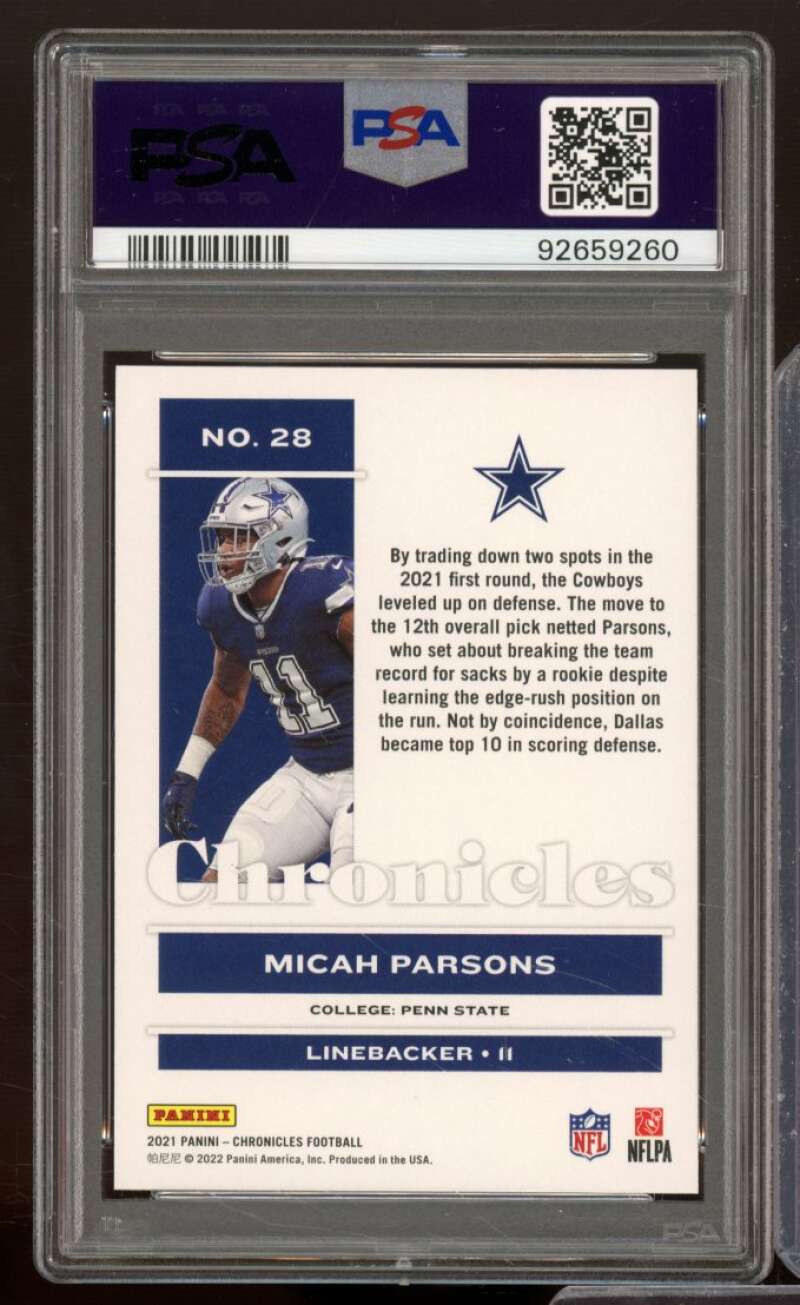 Micah Parsons Rookie Card 2021 Chronicles Gem Red #28 (pop 4) PSA 10 Image 2