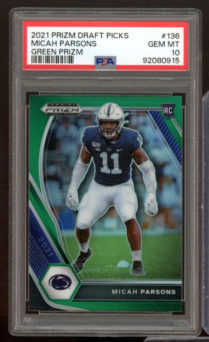 Micah Parsons Rookie Card 2021 Prizm Draft Picks Gem Green Prizm #136 PSA 10 Image 1