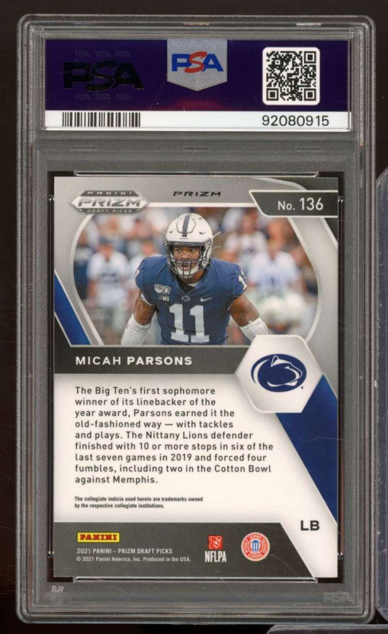 Micah Parsons Rookie Card 2021 Prizm Draft Picks Gem Green Prizm #136 PSA 10 Image 2