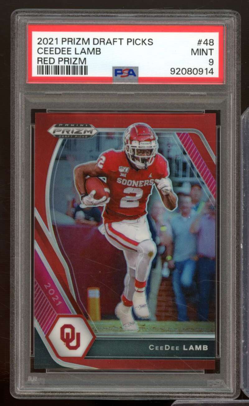 CeeDee Lamb Card 2021 Prizm Draft Picks Red Prizm #48 PSA 9 Image 1