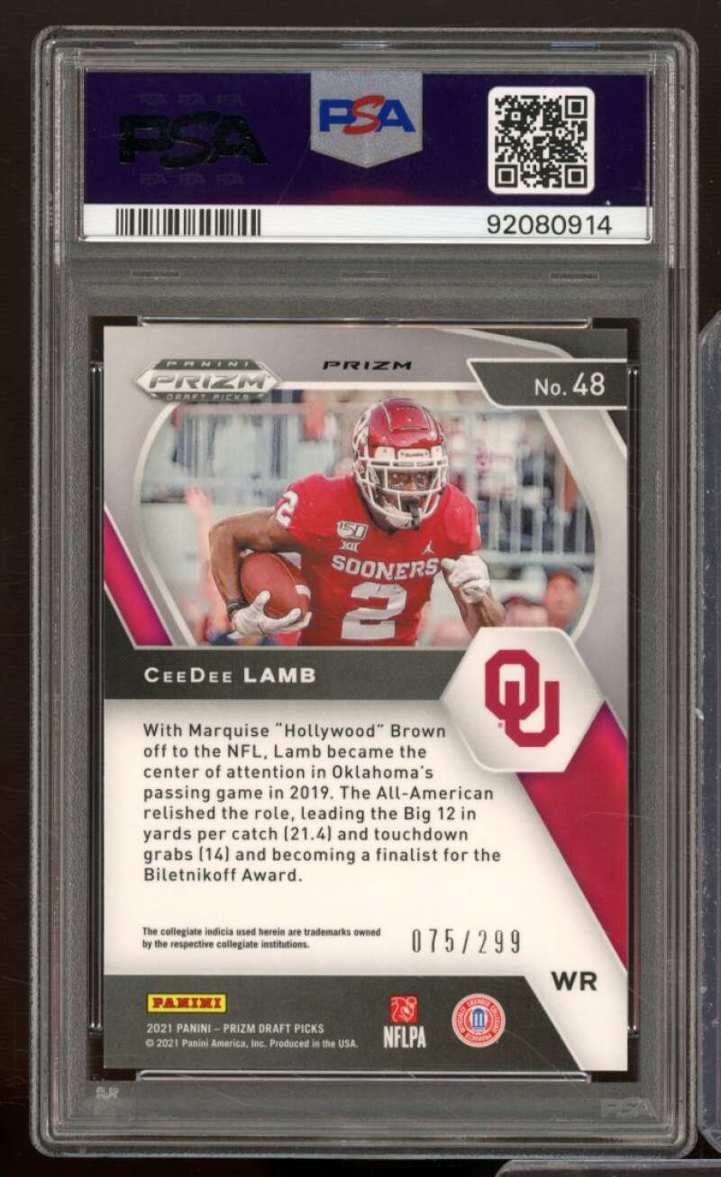 CeeDee Lamb Card 2021 Prizm Draft Picks Red Prizm #48 PSA 9 Image 2