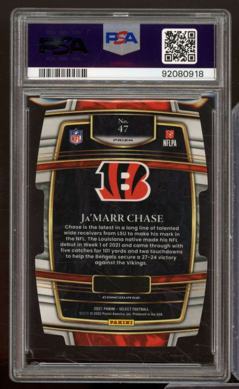 Ja'Marr Chase Rookie Card 2021 Select D/C Red/Yellow Prizm #47 PSA 10 Image 2