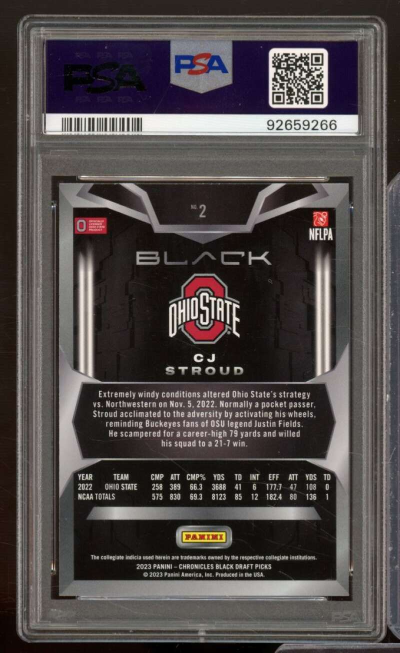 C.J. Stroud Rookie Card 2023 Chronicles DP Black #2 PSA 10 Image 2