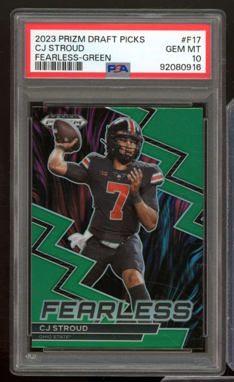 C.J. Stroud Rookie Card 2023 Prizm Draft Picks Fearless Green #F17 PSA 10 Image 1