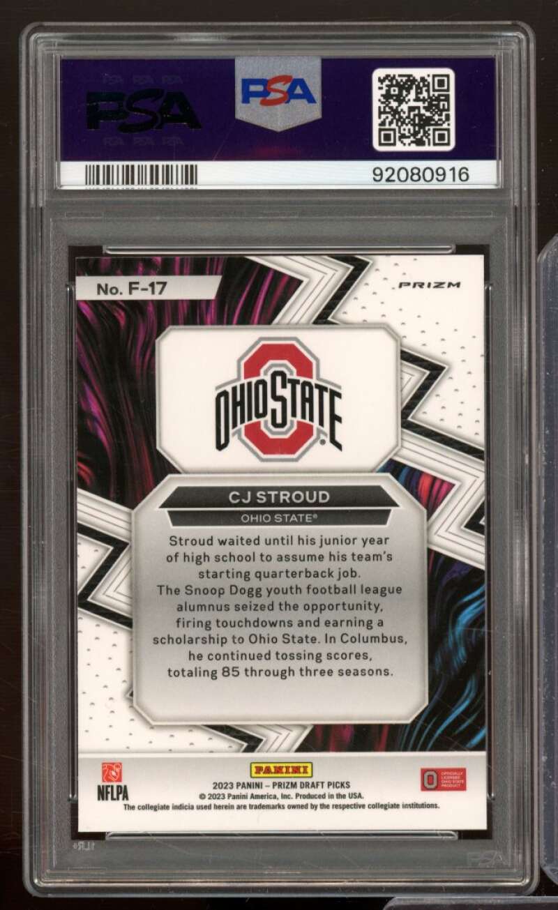 C.J. Stroud Rookie Card 2023 Prizm Draft Picks Fearless Green #F17 PSA 10 Image 2