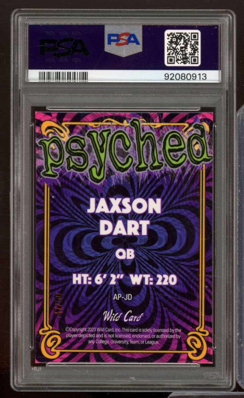 Jaxson Dart Rookie 2023 WC Alumination Rainbow Green/Yellow (pop 1) #APJD PSA 9 Image 2