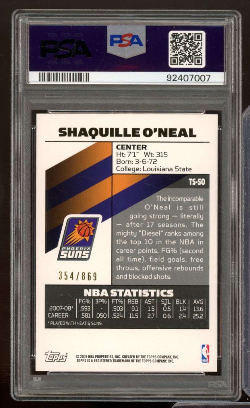 Shaquille O'Neal Card 2008-09 Topps Signature #Ts-So (pop 3) PSA 10 Image 2