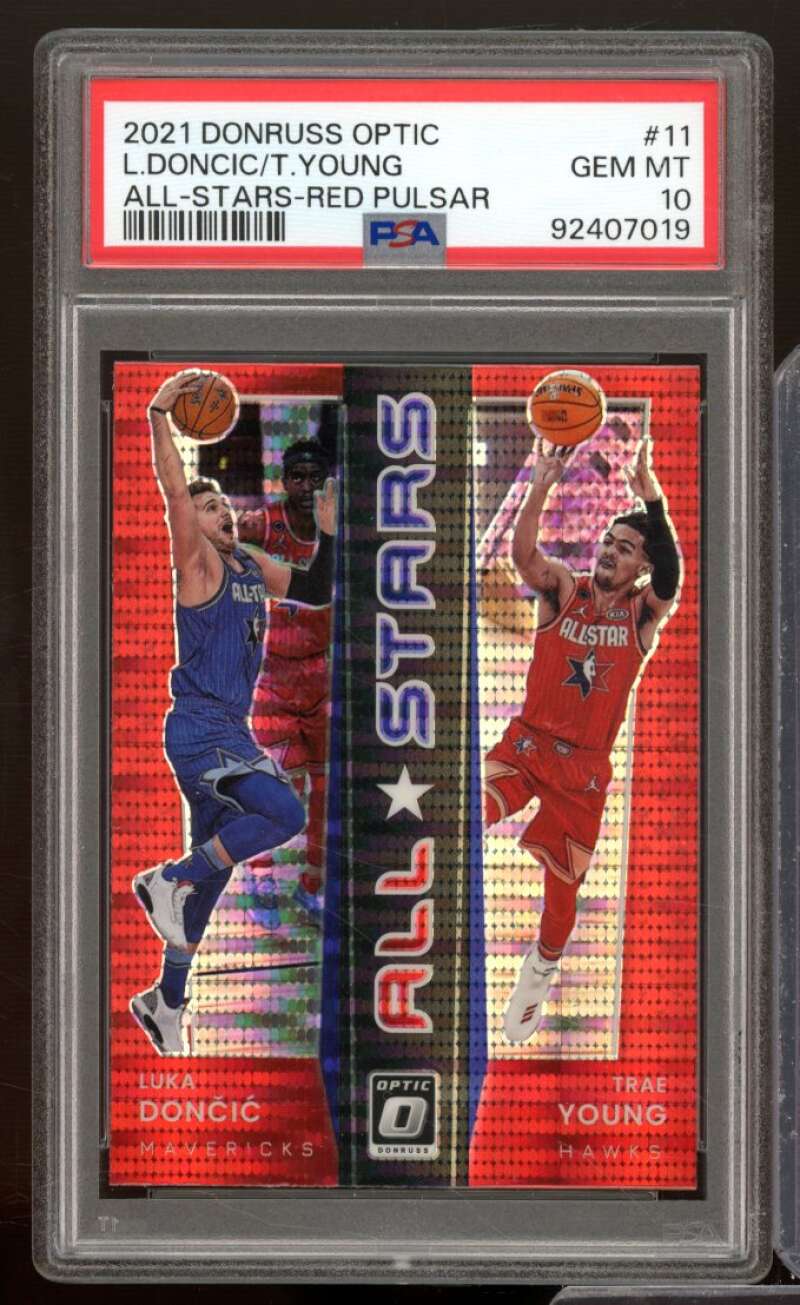 Luka Doncic / Trae Young 2021-22 Donruss Optic All-Stars Red Pulsar #11 PSA 10 Image 1