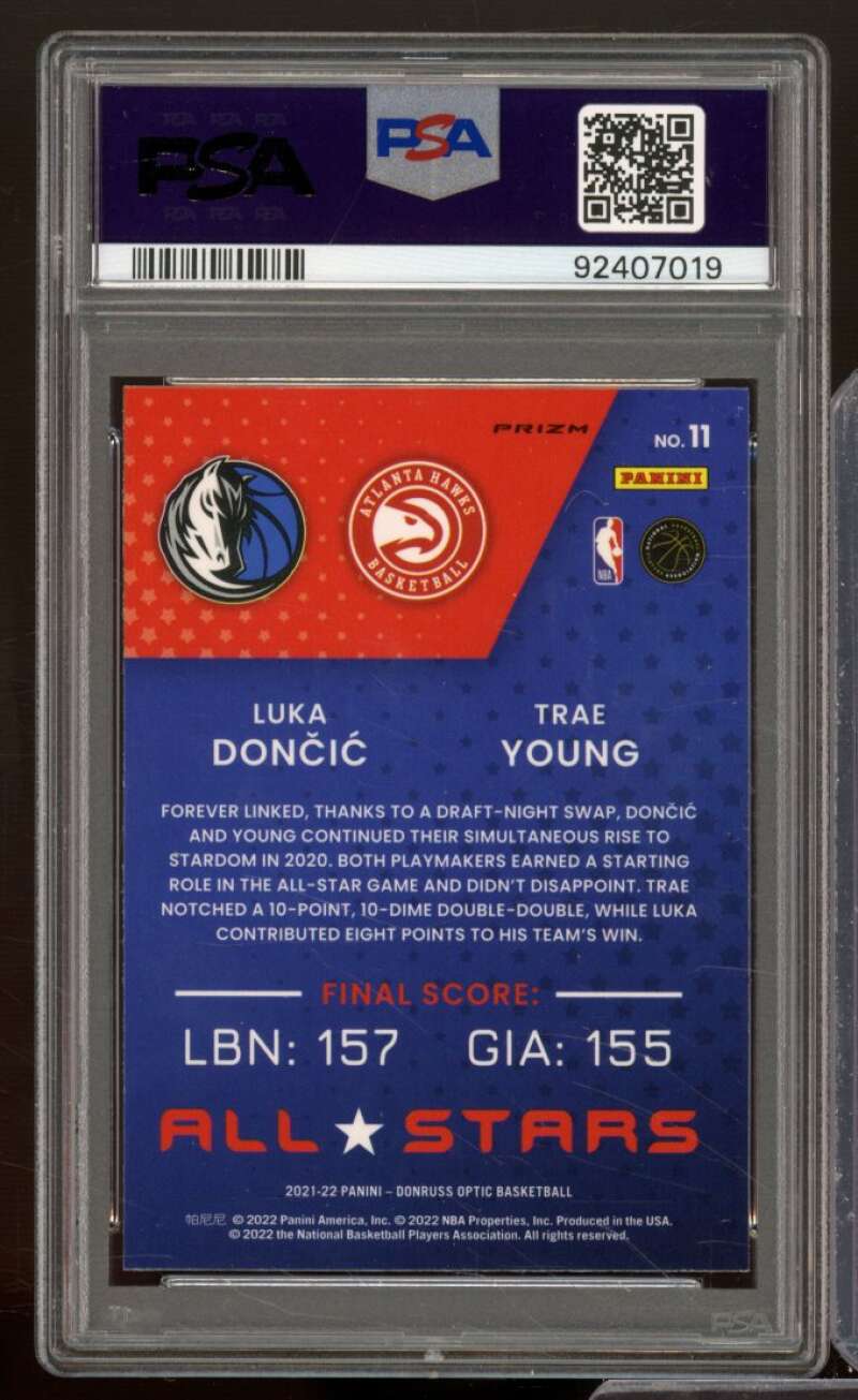 Luka Doncic / Trae Young 2021-22 Donruss Optic All-Stars Red Pulsar #11 PSA 10 Image 2