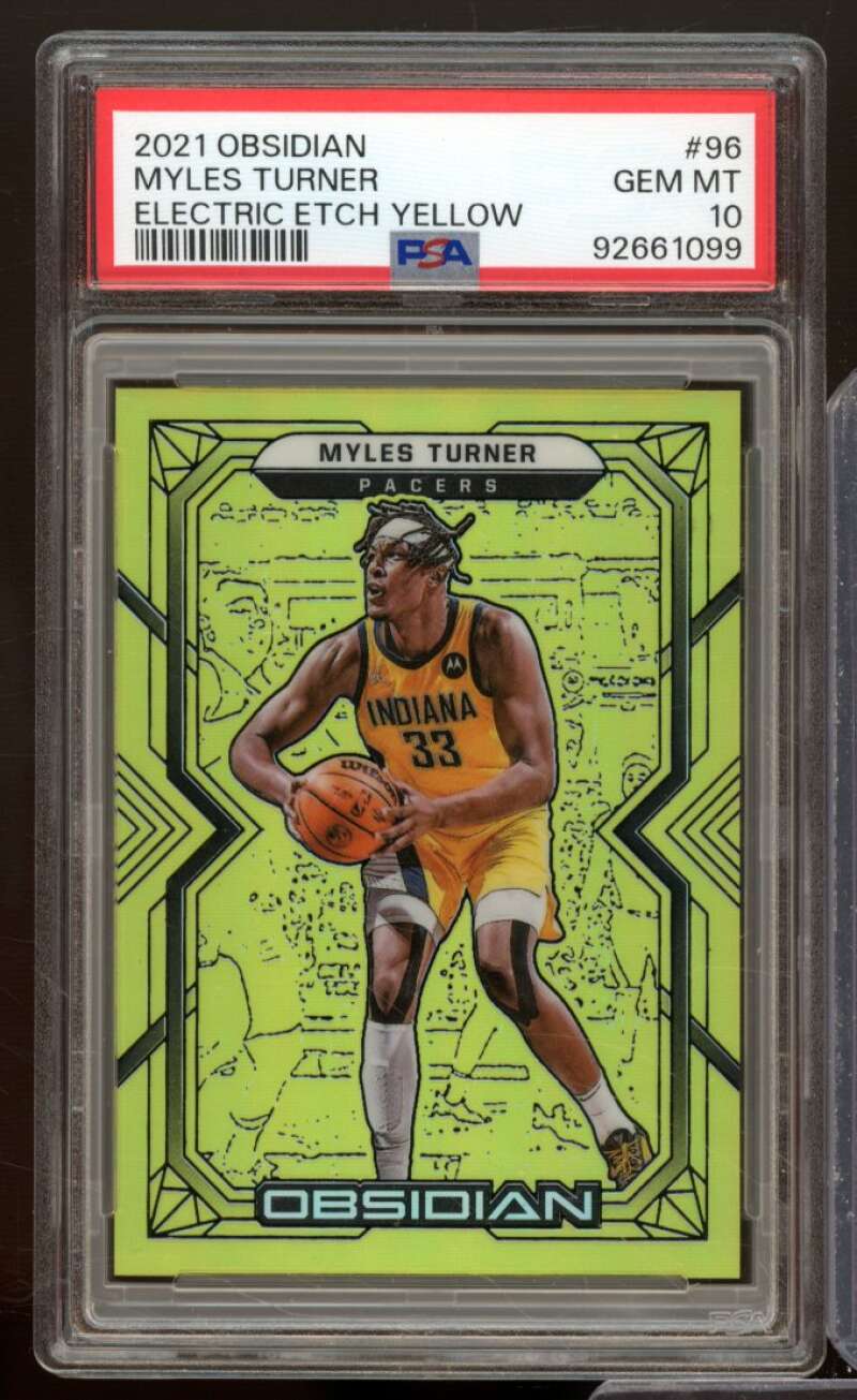 Myles Turner 2021-22 Obsidian Electric Etch Yellow (Serial #d 8/10) #96 PSA 10 Image 1