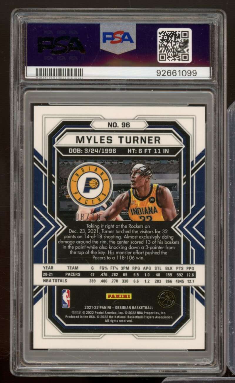 Myles Turner 2021-22 Obsidian Electric Etch Yellow (Serial #d 8/10) #96 PSA 10 Image 2