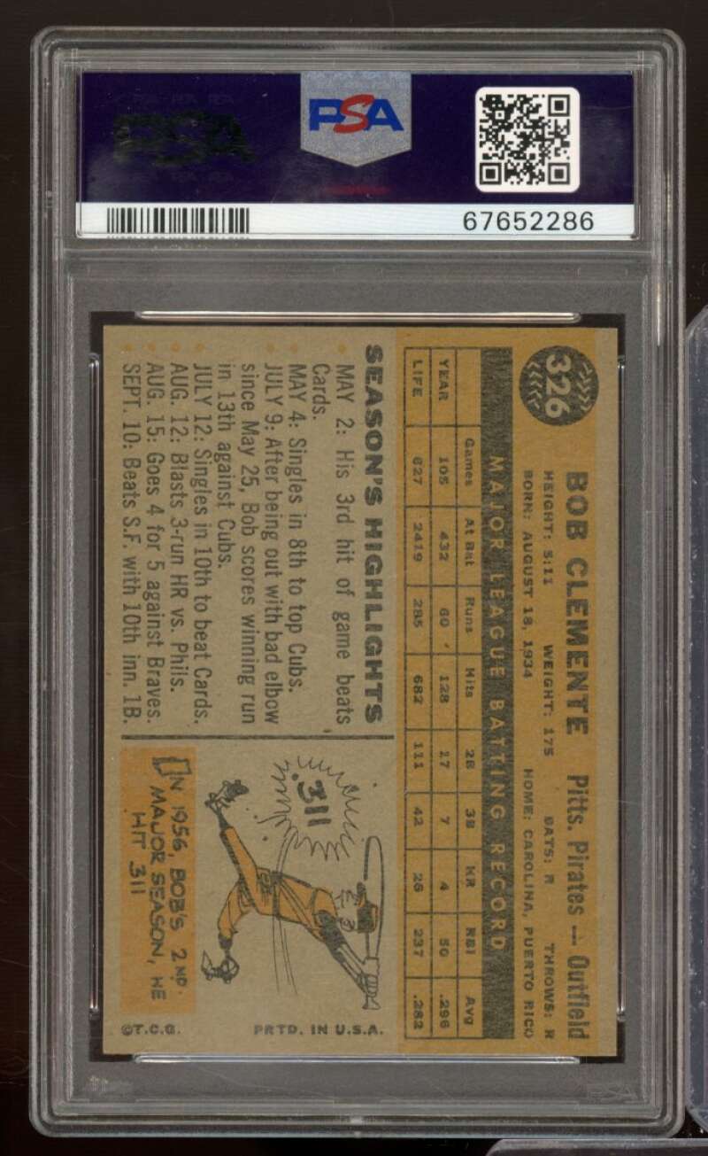 Bob Clemente Card 1960 Topps #326 PSA 7 Image 2