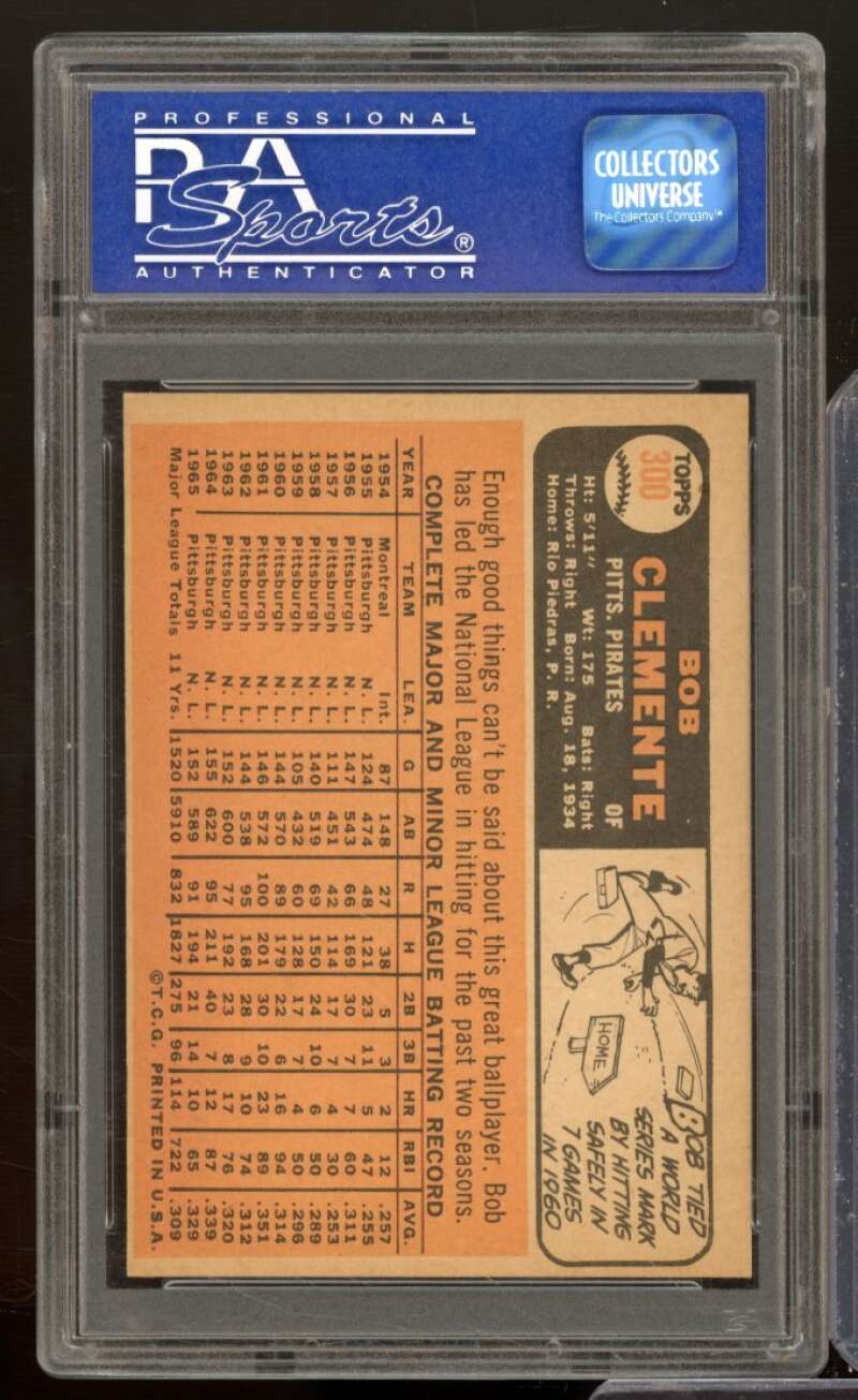 Bob Clemente Card 1966 Topps #300 PSA 8 (OC) Image 2