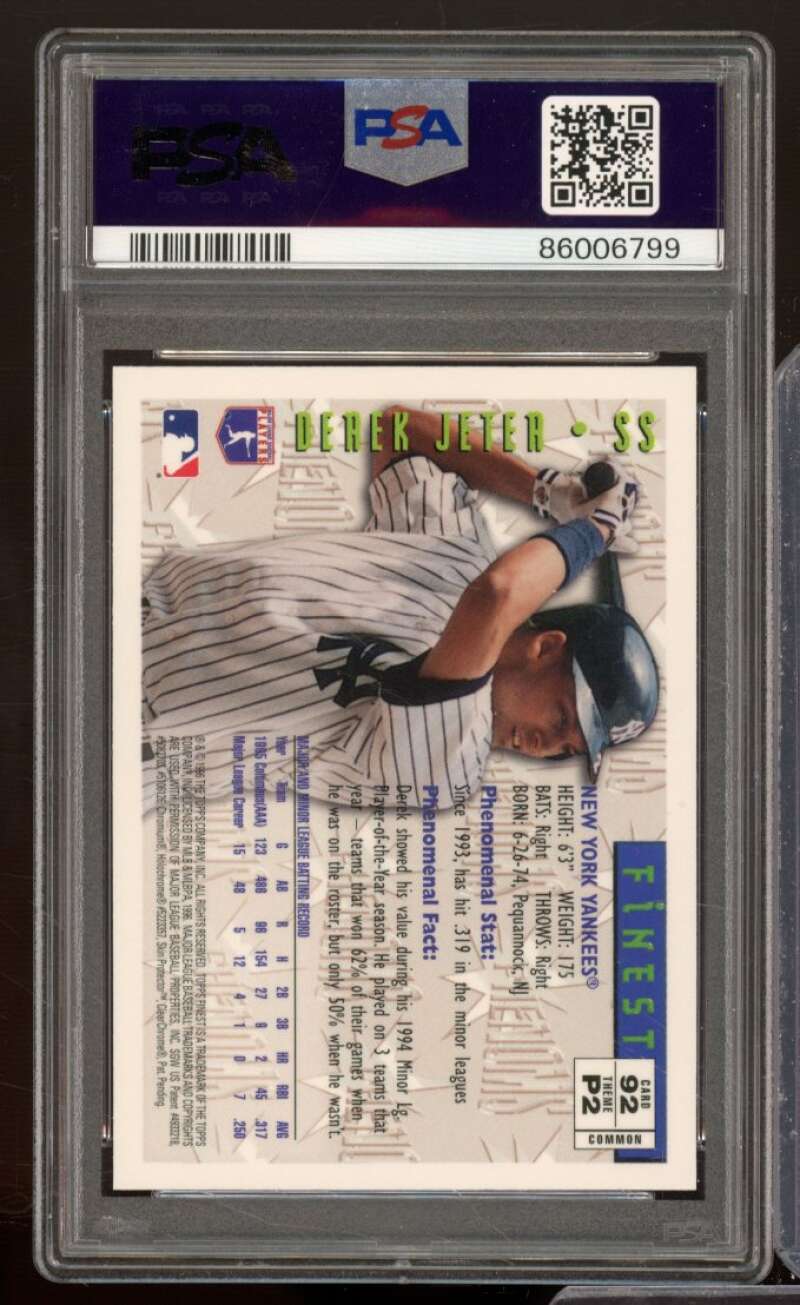 Derek Jeter Card 1996 Finest w/Coating #92 PSA 9 Image 2