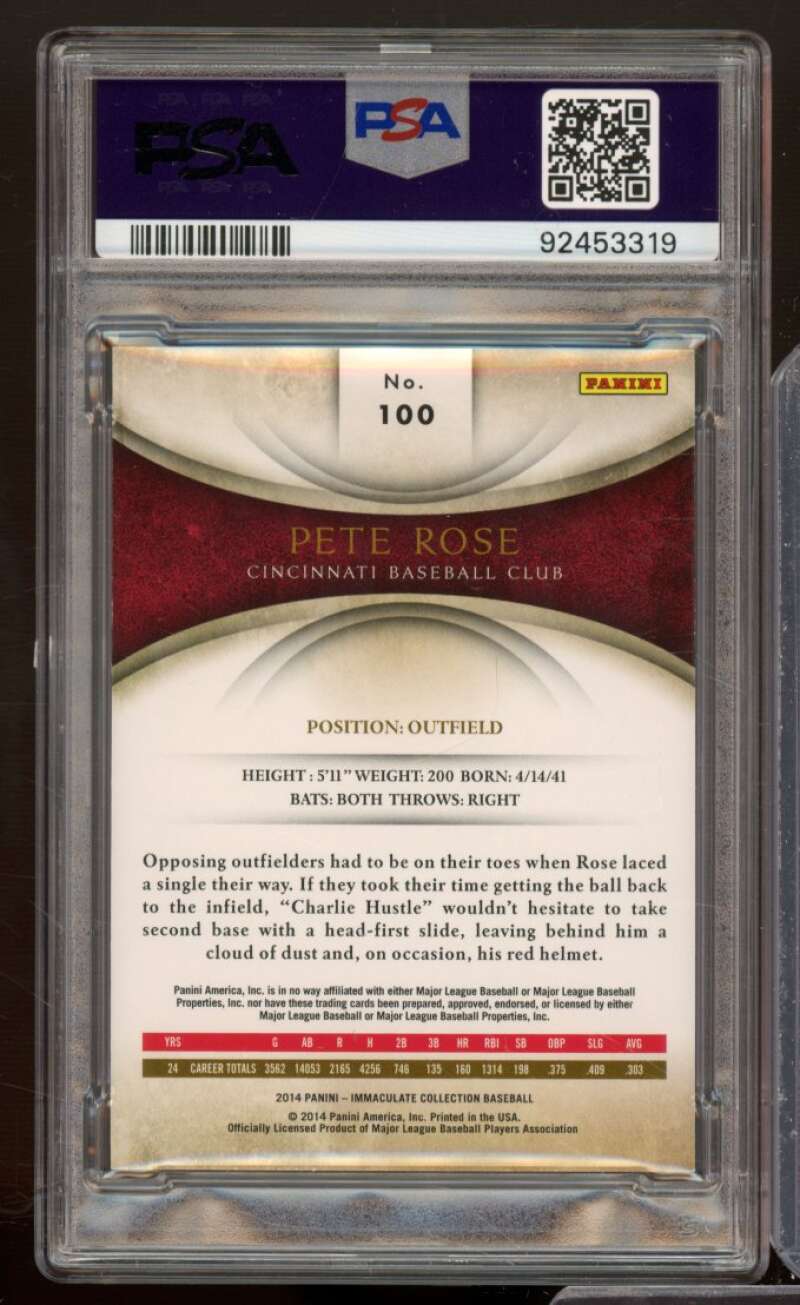 Pete Rose Card 2014 Panini Immaculate #100 (pop 1) PSA 9 Image 2