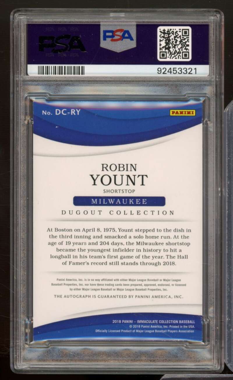 Robin Yount 2018 Panini Immaculate Dugout Collection Auto (pop 1) #DC-RY PSA 8 Image 2