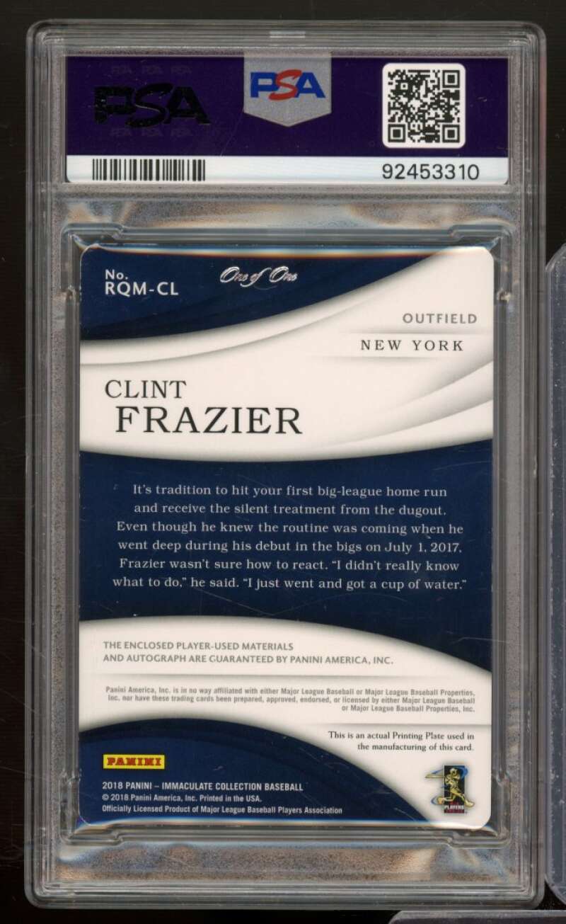 Clint Frazier Card 2018 Panini Immaculate Auto Cyan PP (Serial #d 1/1) #CL PSA 8 Image 2