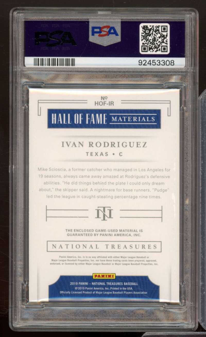 Ivan Rodriguez 2019 Panini National Treasures Materials Blue (1/1) #HOFIR PSA 10 Image 2