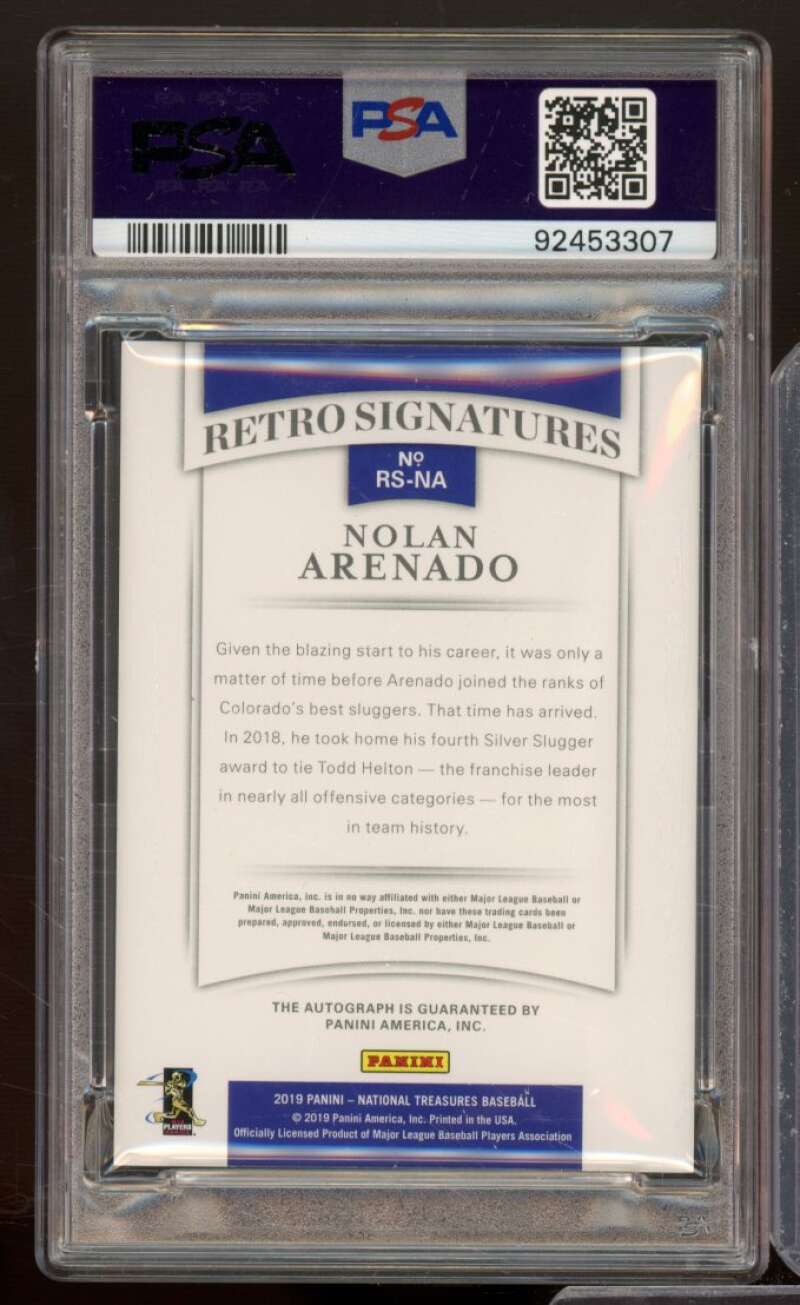 Nolan Arenado Card 2019 National Treasures Retro Signatures (pop 3) #RS-NA PSA 9 Image 2