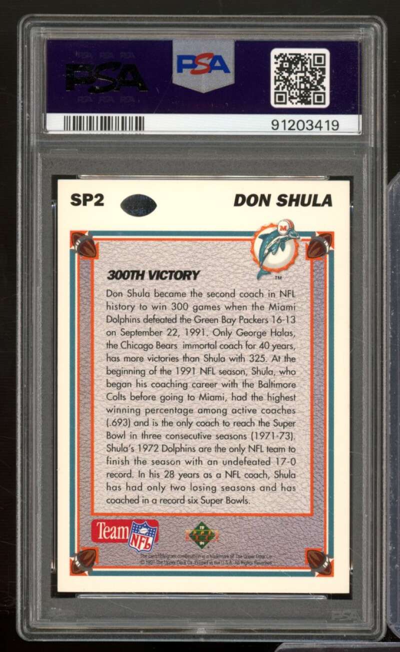 Don Shula Card 1991 Upper Deck #SP2 PSA/DNA Certified PSA 9 Image 2