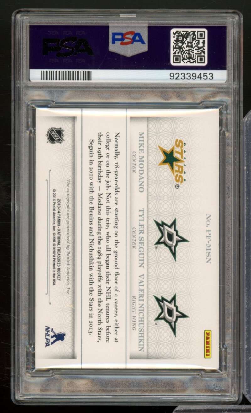 Modano/Seguin/Nichuhkin 2013-14 National Treasures PP Future Auto #MSN PSA 8.5 Image 2