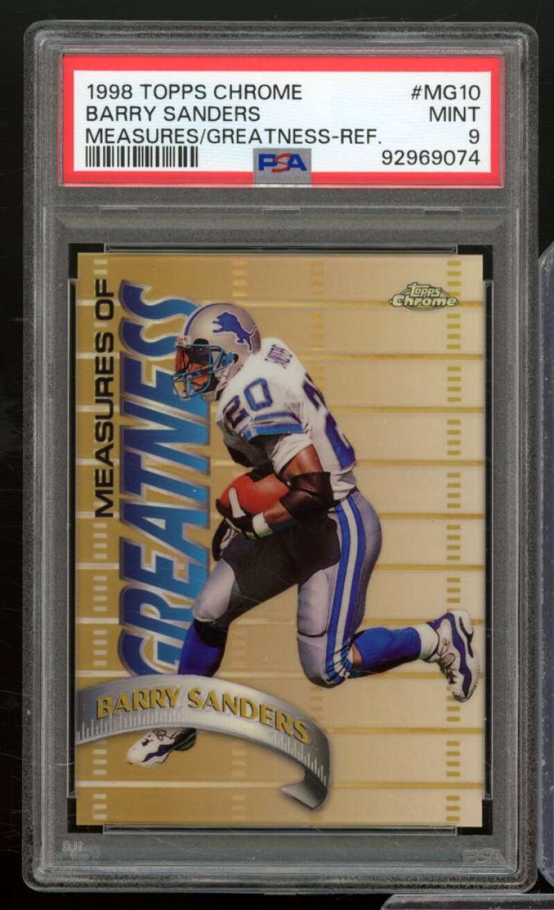 Barry Sanders Card 1998 Topps Chrome Measures Greatness Refractor #MG10 PSA 9 Image 1