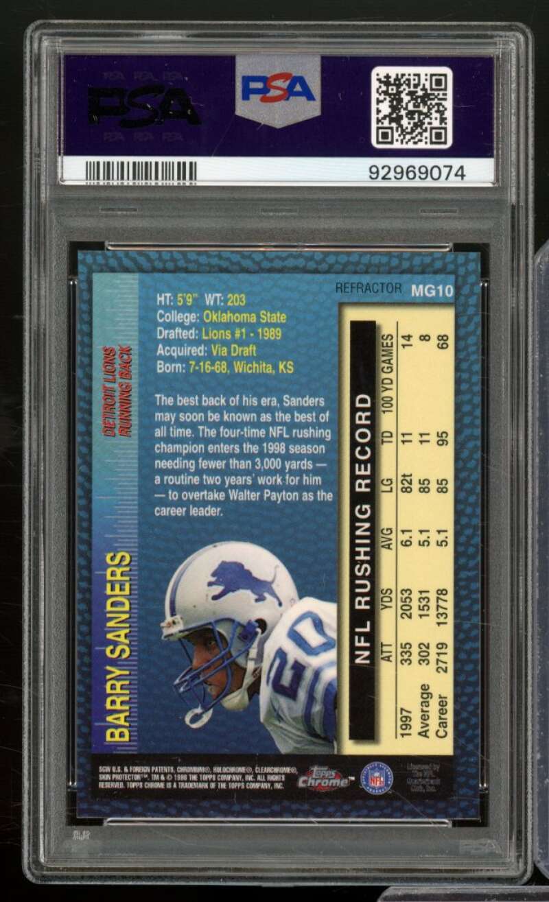 Barry Sanders Card 1998 Topps Chrome Measures Greatness Refractor #MG10 PSA 9 Image 2