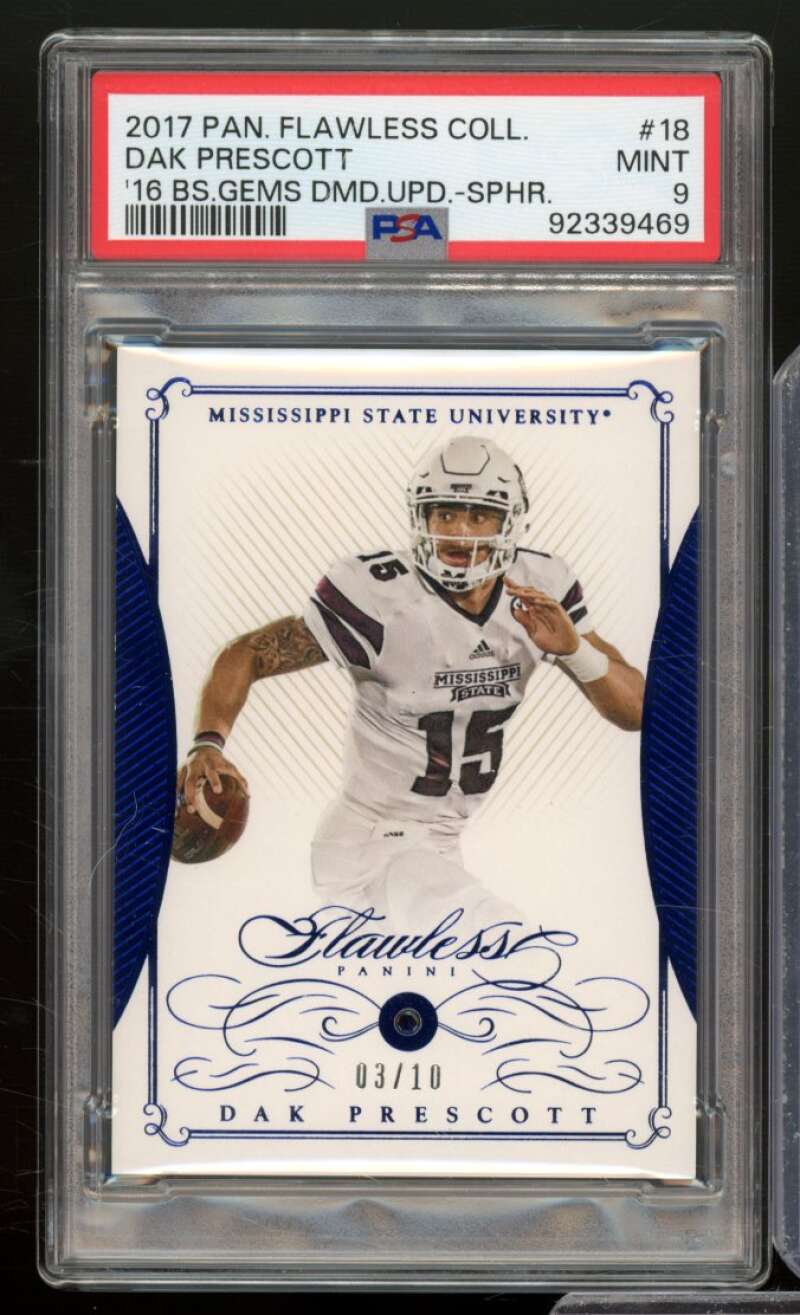 Dak Prescott 2017 Panini Flawless Collegiate Sapphire (3/10) (pop 1) #18 PSA 9 Image 1