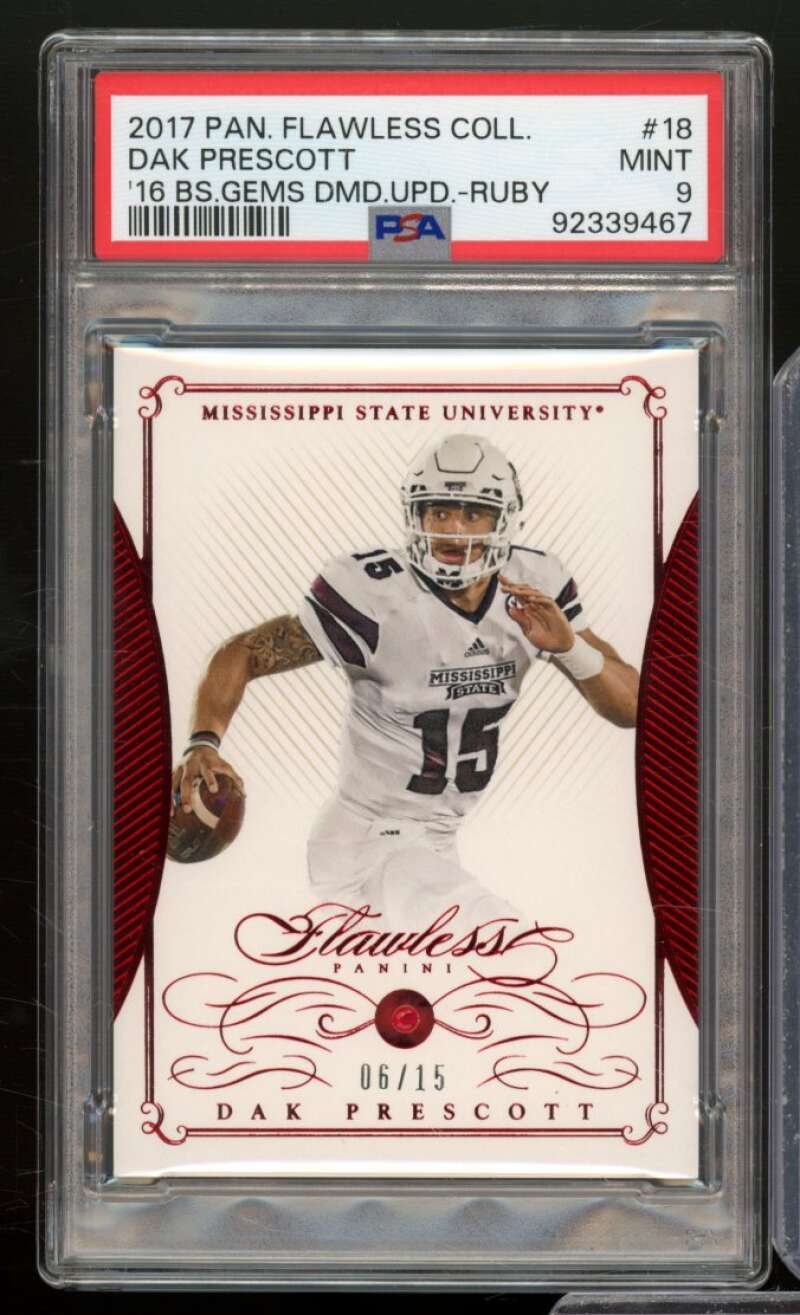 Dak Prescott Card 2017 Panini Flawless Collegiate Ruby (6/15) (pop 1) #18 PSA 9 Image 1