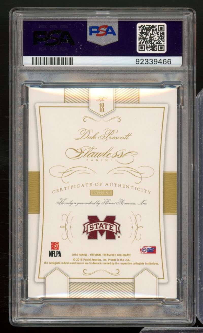 Dak Prescott 2017 Panini Flawless Collegiate Ruby (10/15) (pop 1) #18 PSA 10 Image 2