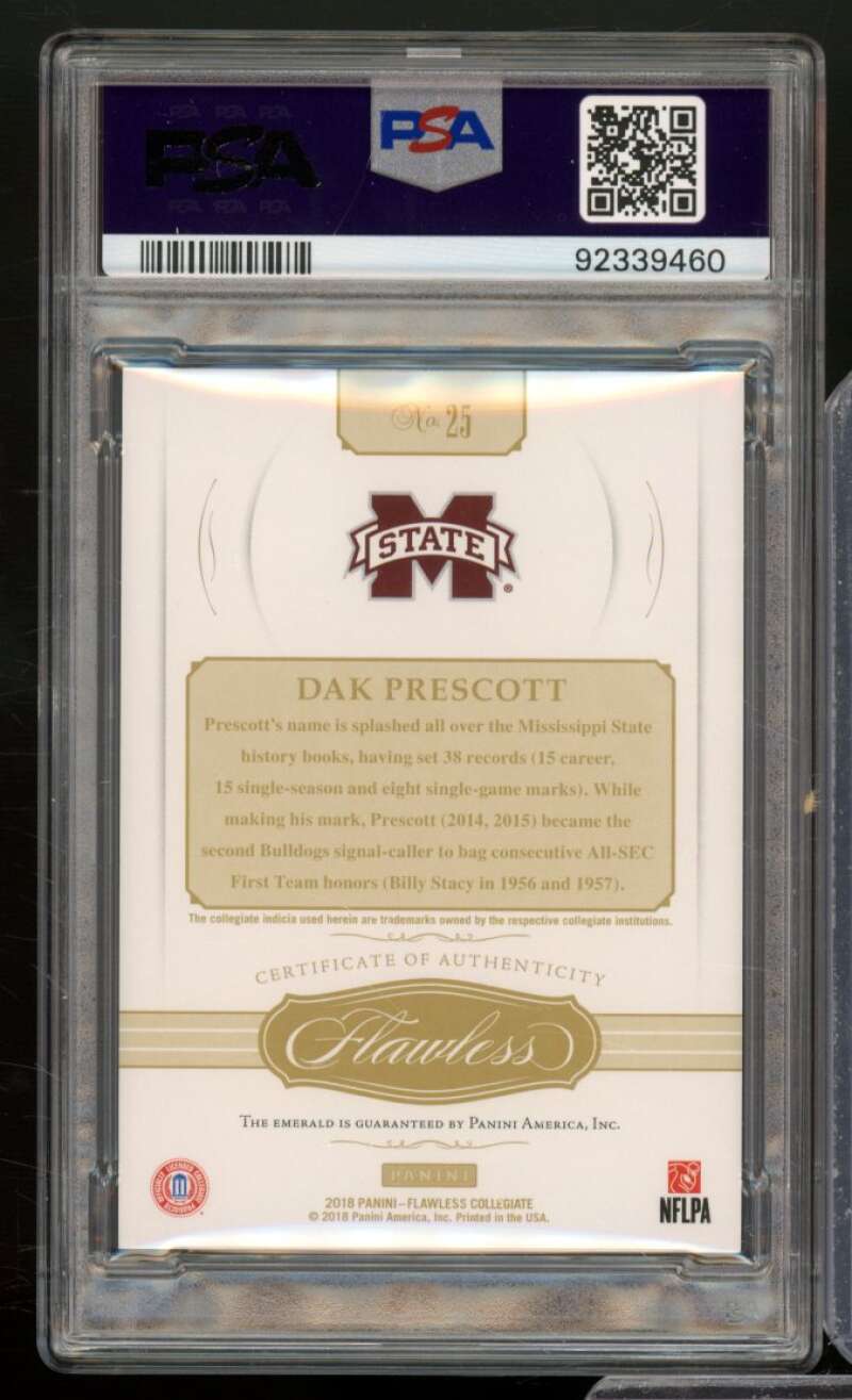 Dak Prescott 2018 Panini Flawless Collegiate Emerald #25 (5/5) (pop 1) PSA 9 Image 2