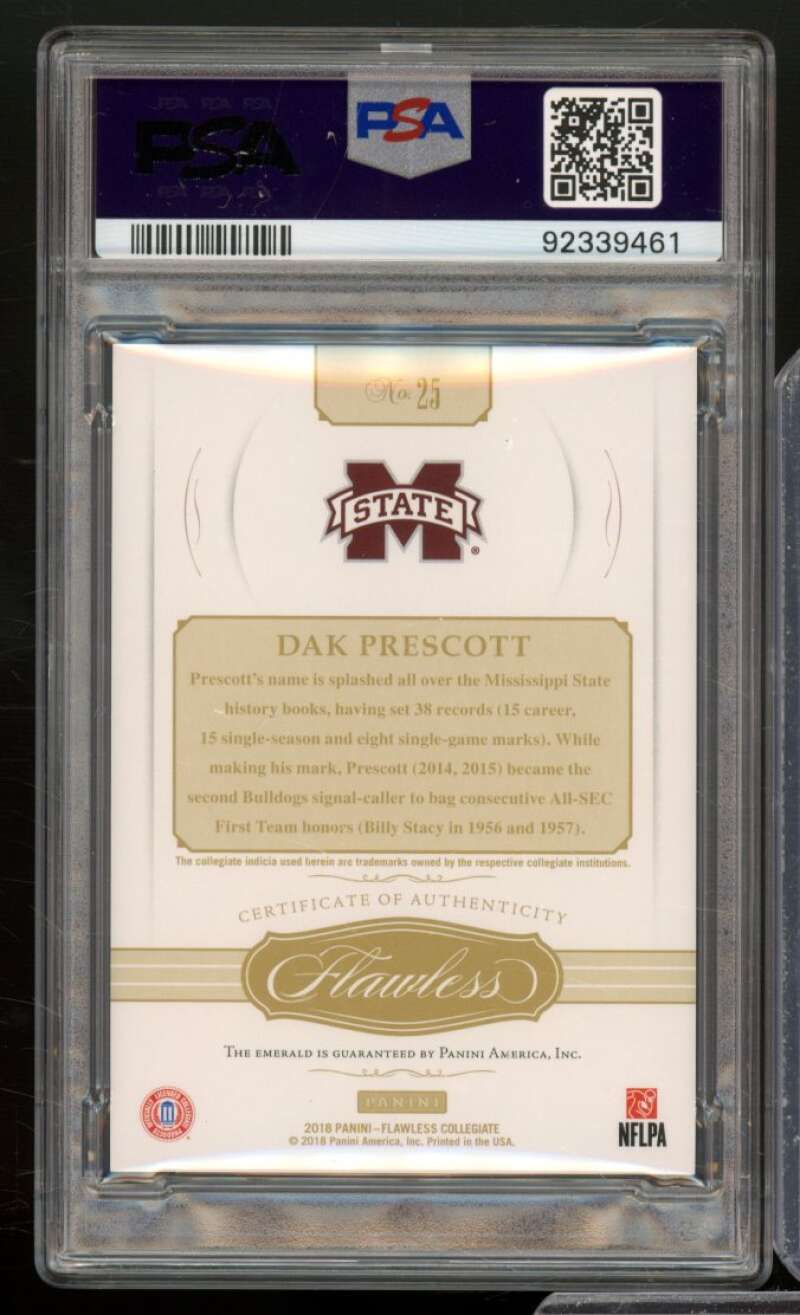 Dak Prescott 2018 Panini Flawless Collegiate Emerald #25 (3/5) (pop 1) PSA 10 Image 2