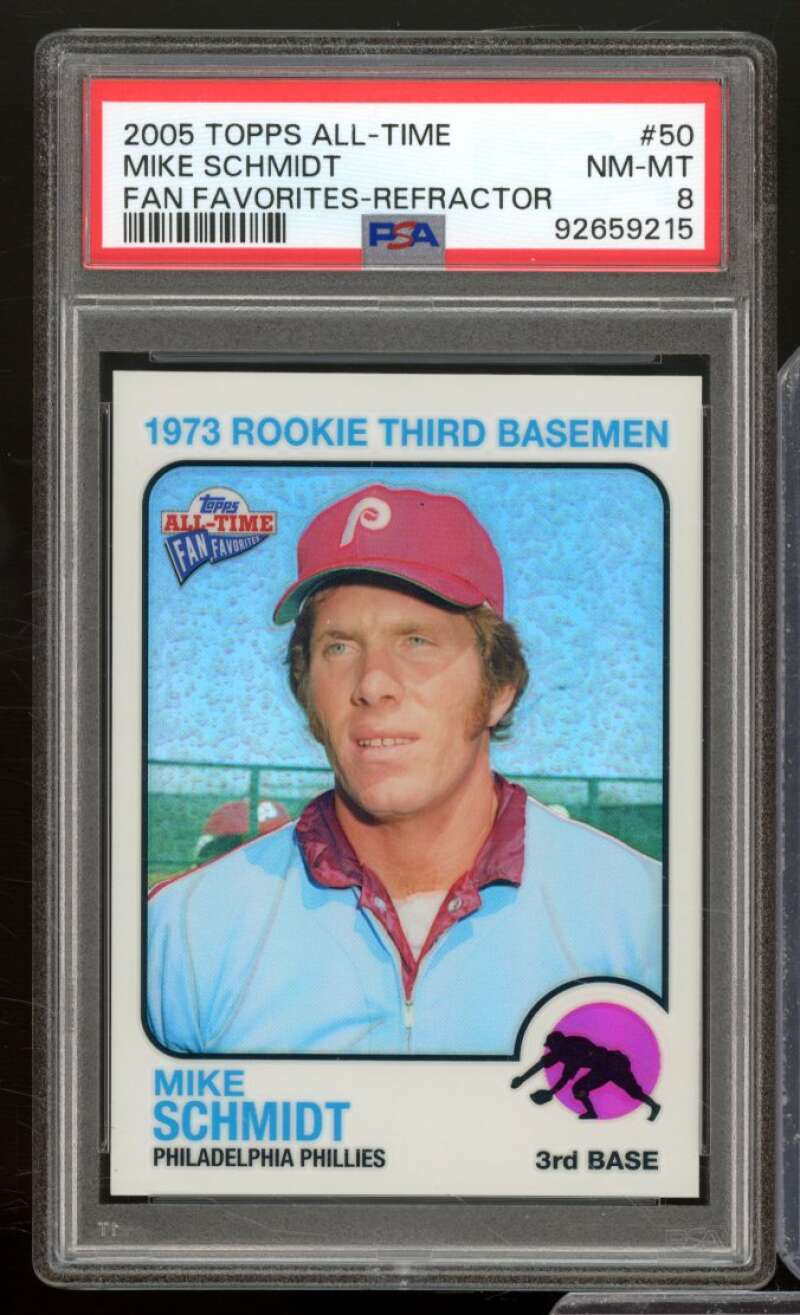 Mike Schmidt Card 2005 Topps All-Time Fan Favorites Refractor (pop 1) #50 PSA 8 Image 1