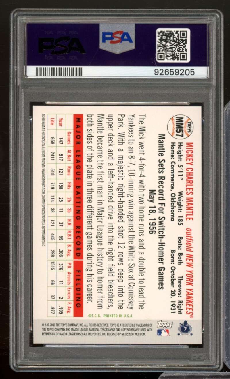 Mickey Mantle Card 2008 Topps Mantle Story (pop 13) #MM57 PSA 10 Image 2