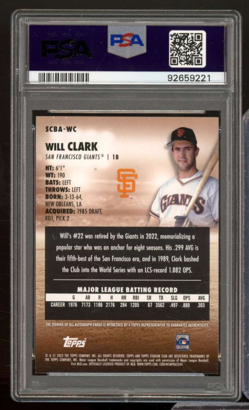 Will Clark Card 2023 Stadium Club Base Autograph (pop 2) #SCBAWC PSA 9 Image 2