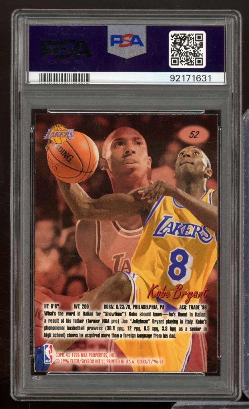 Kobe Bryant Rookie Card 1996-97 Ultra #52 PSA 9 Image 2