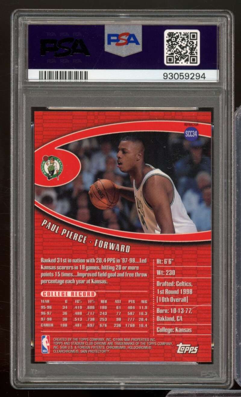 Paul Pierce Rookie 1998-99 Stadium Club Chrome Refractor (pop 10) #SCC34 PSA 10 Image 2